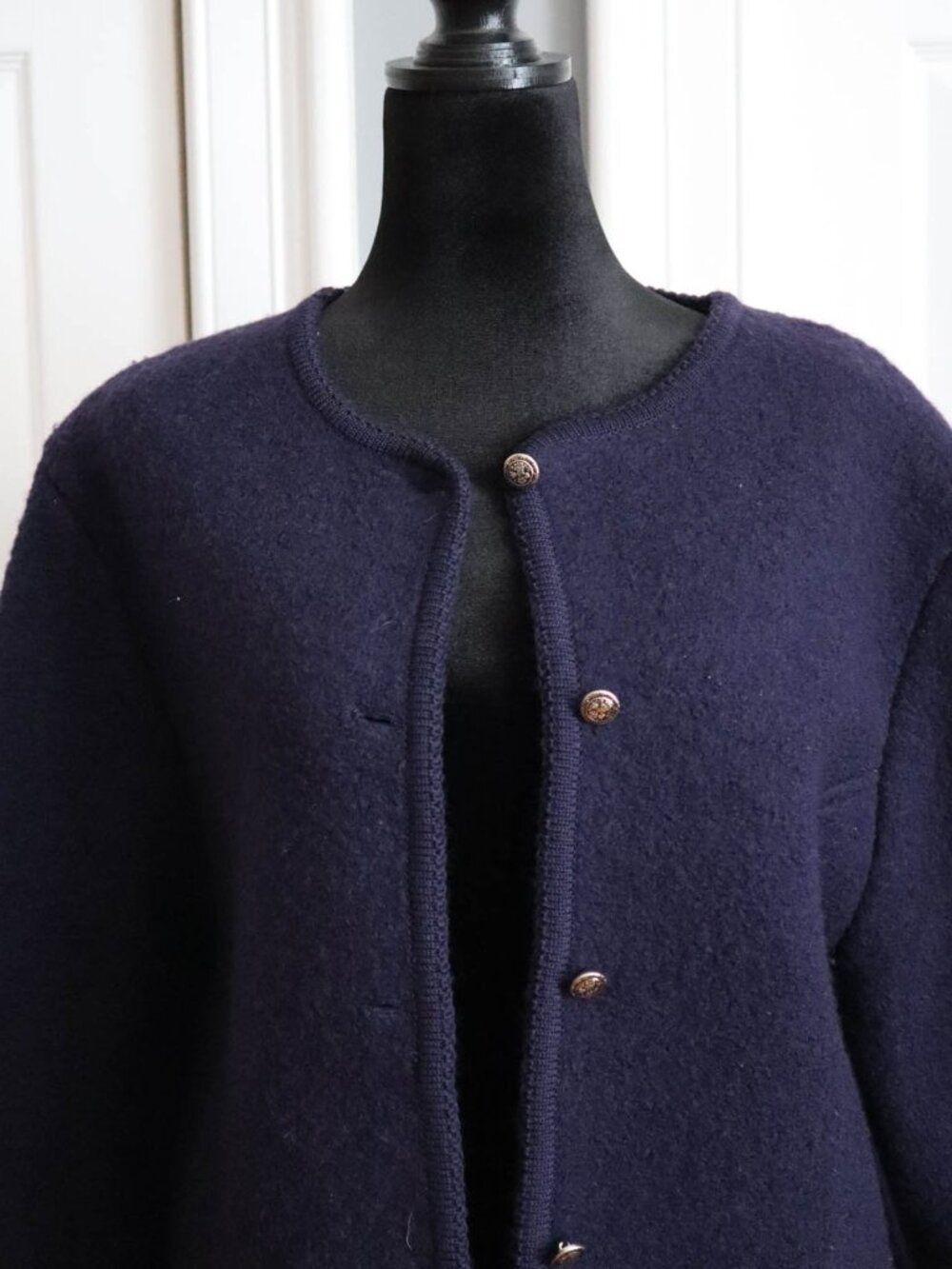 Vtg Carroll Reed 100% Boiled Wool Cardigan Jacket Sz 16/XL Indigo Blue Nordic - Picture 2 of 12